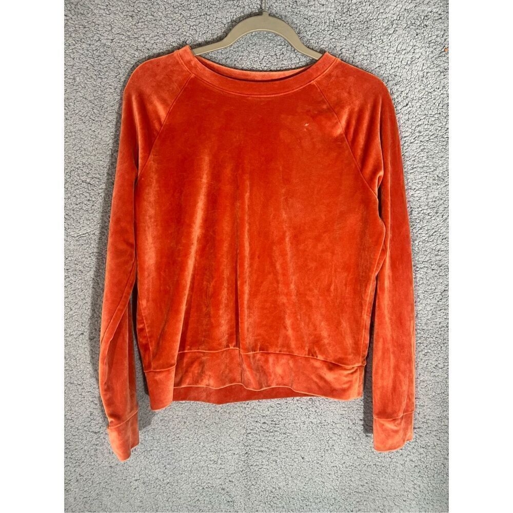 Juniors Orange Velvety Long Sleeve Crew Neck Sweater Size S
